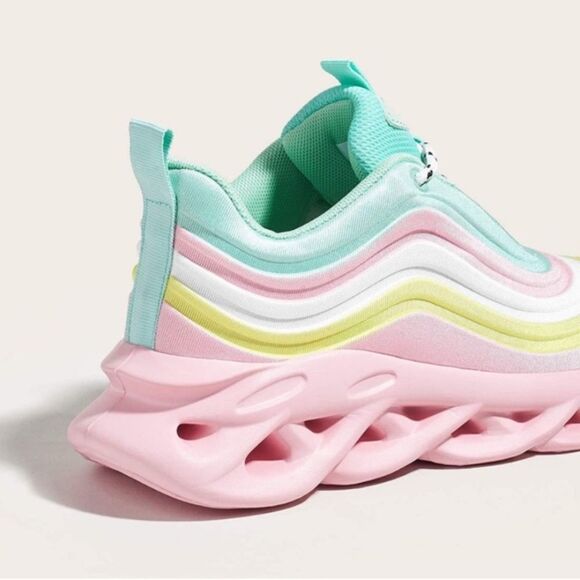 Chunky Platform Tie Dye Rainbow Sneakers Pink Mix - Picture 3 of 7